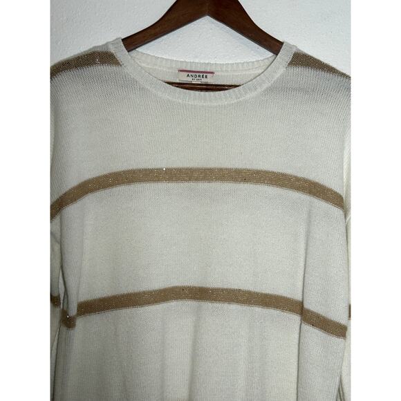Andree' by unit white with gold glitter striped sweater Size Medium Boho - Picture 2 of 5